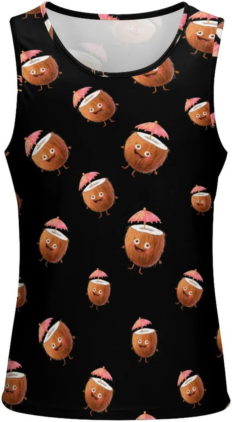 Cute Coconut Drink Men's Tank Tops Summer Sleeveless T-Shirts Gym Workout Tee Casual Beach Tee