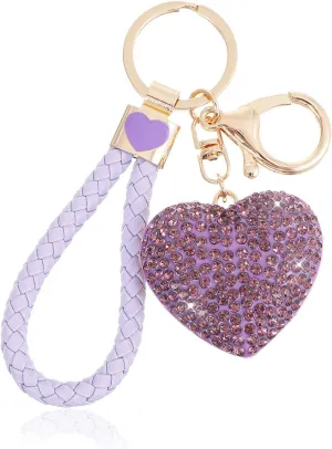 Cute Heart Bling Keychain for Women,Crystal Key Chains Wristlet for Car Keys Accessories, Heart Bag Charm for Handbags