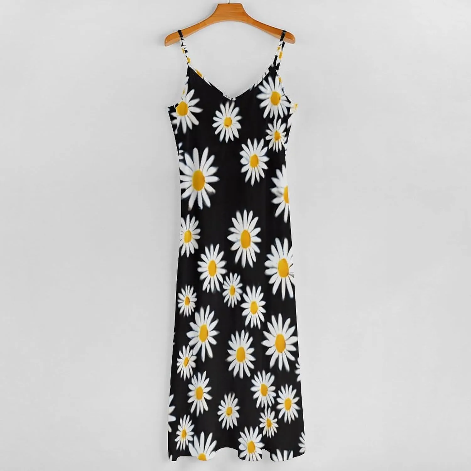 Daisy Pink Print Suspender Dresses Womens Sexy Ankle Length Halter Dress Sleeveless Casual Slip Dress Flowy