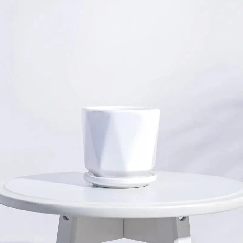 Diamond Ceramic White Pot | White | Plant Not Included