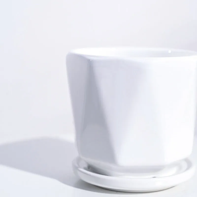 Diamond Ceramic White Pot | White | Plant Not Included