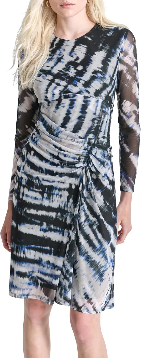 DKNY Women's Long Sleeve Jewel Neck Mini Sheath Dress