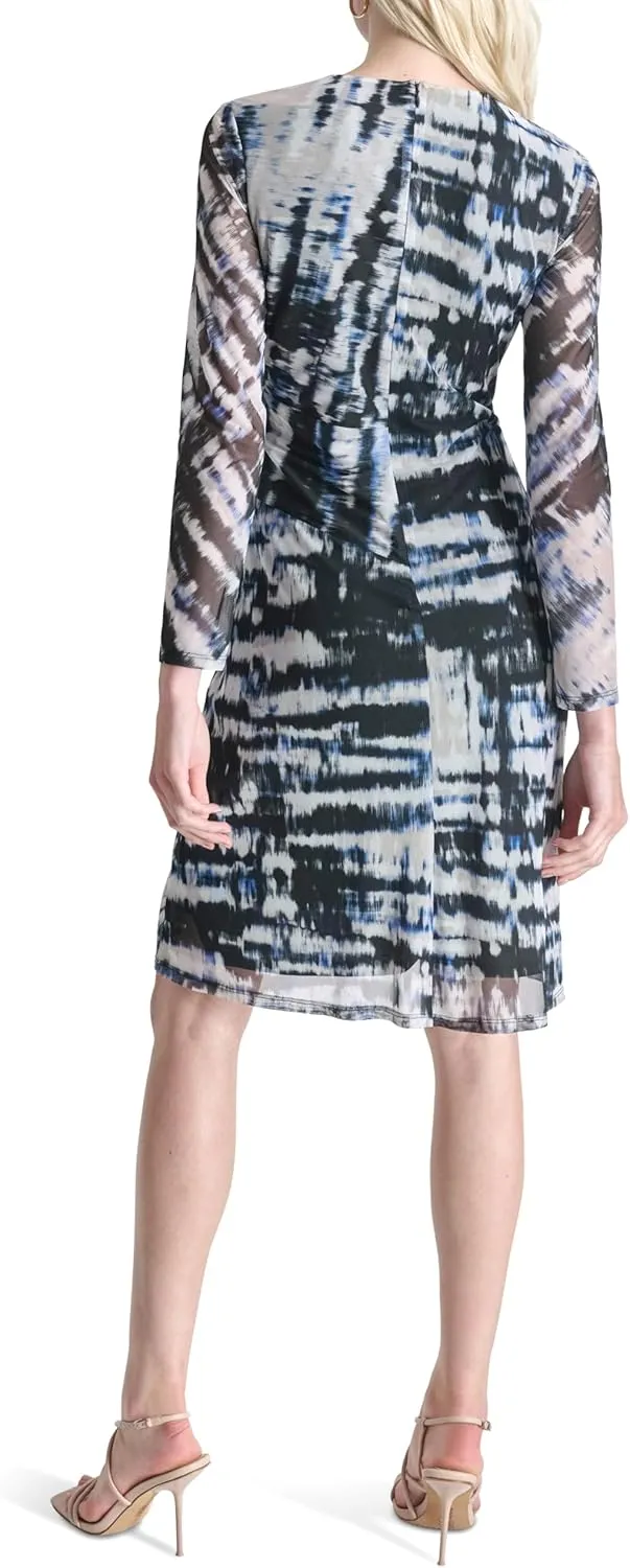 DKNY Women's Long Sleeve Jewel Neck Mini Sheath Dress