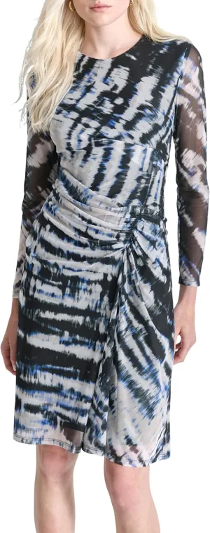 DKNY Women's Long Sleeve Jewel Neck Mini Sheath Dress