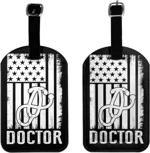 Doctor USA Flag Luggage Tags for Suitcases PU Leahter Luggage Tag with Privacy Protection Bag Tags Cute Women Men Travel Bag Luggage Accessories