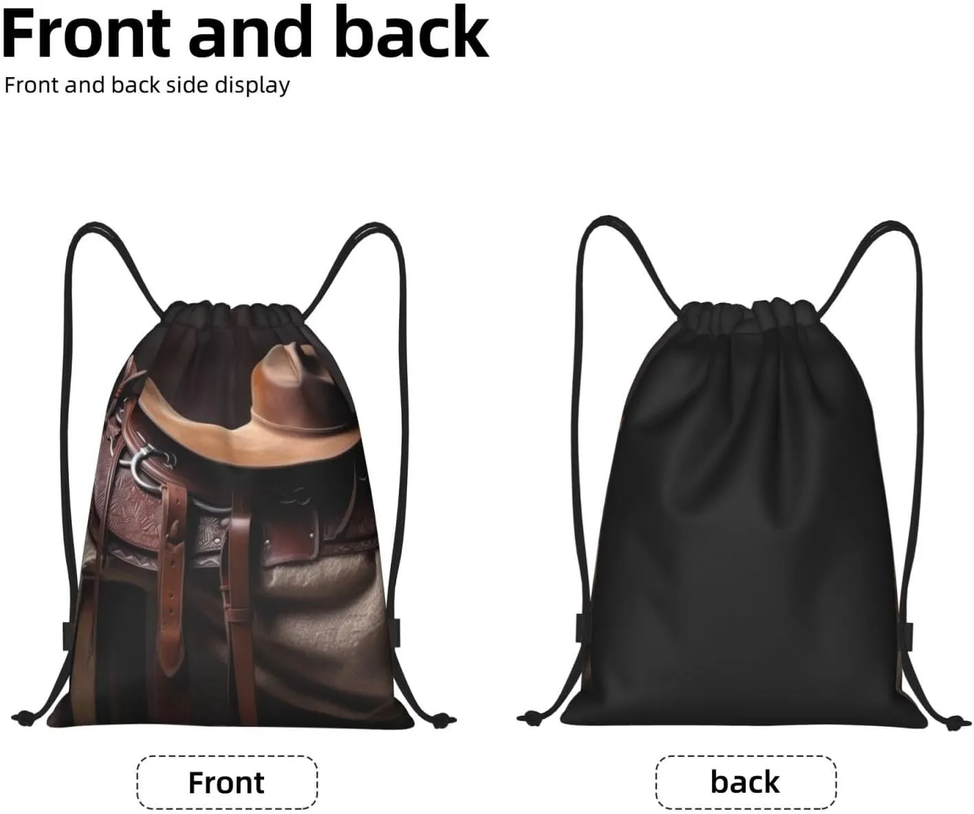 Drawstring Backpack Gym Drawstring Bag for Men Horse Saddle with a Cowboy Hat Draw String Bags Gym Bag Cinch Bag