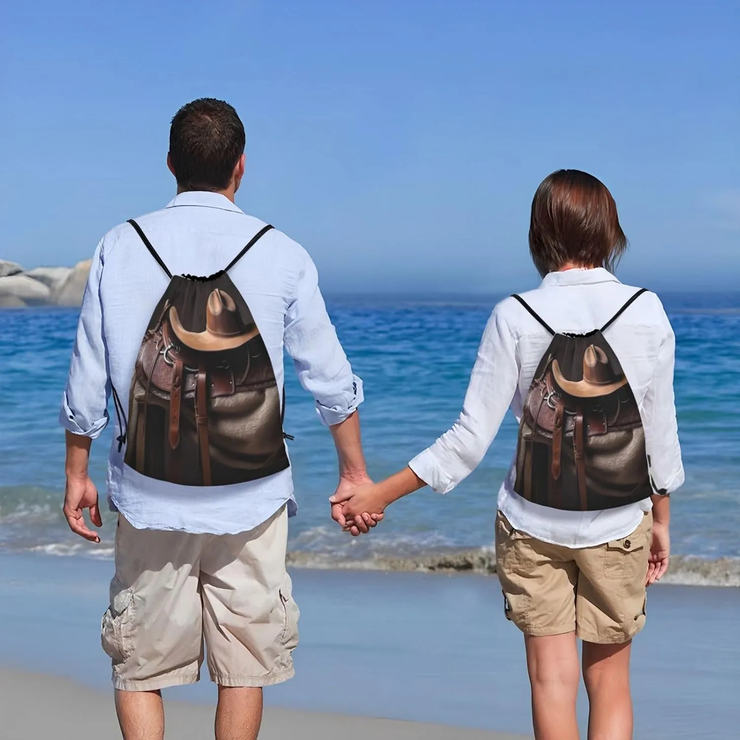 Drawstring Backpack Gym Drawstring Bag for Men Horse Saddle with a Cowboy Hat Draw String Bags Gym Bag Cinch Bag