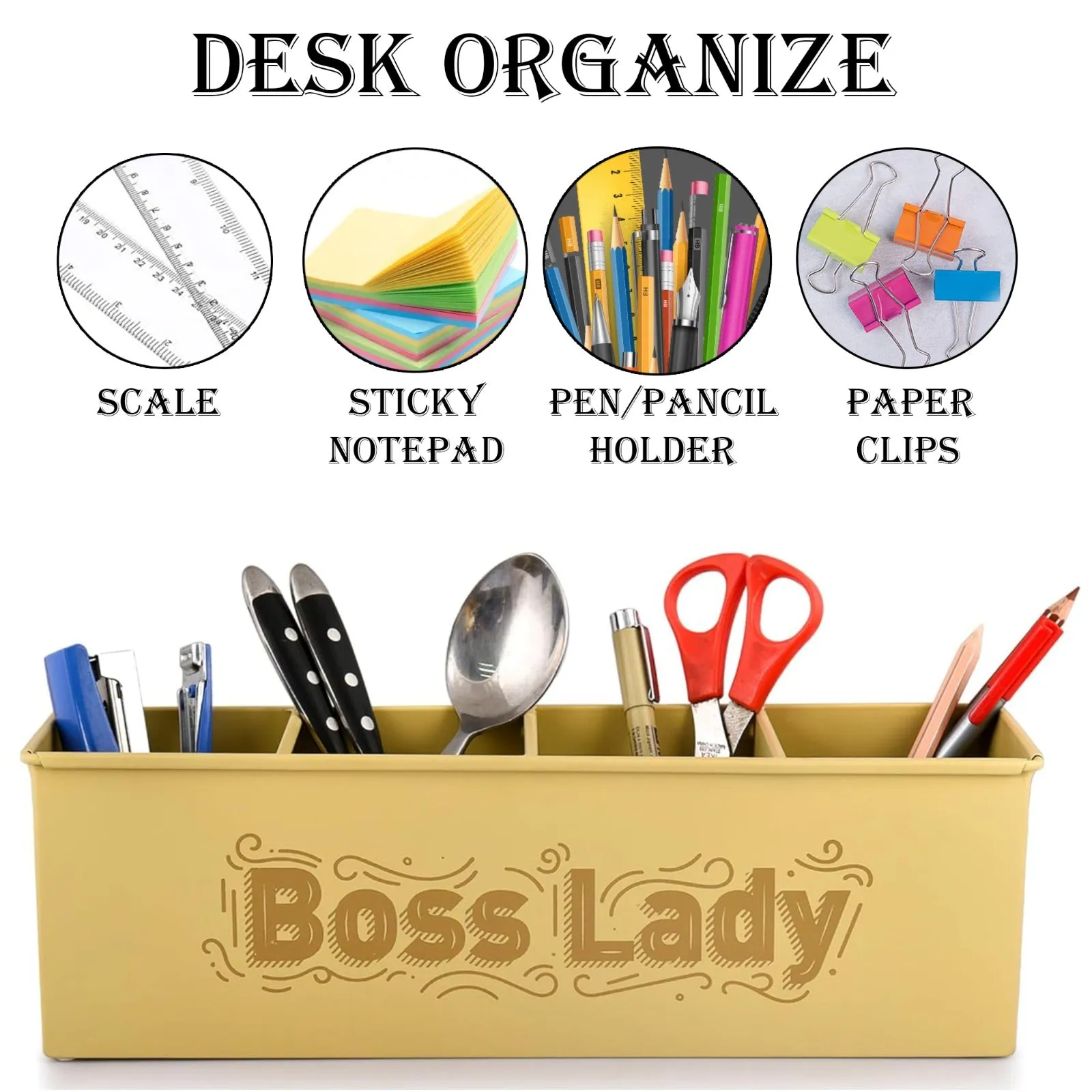 Elan Boss Lady All In One Multifunctional Office Supplies Desk Organizer- Daisy Yellow
