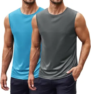 ELESOL Men's 2 Pack Workout Tank Top UPF 50  Quick Dry Sleeveless Swim Shirt Gym Muscle Athletic Summer Beach T Shirts