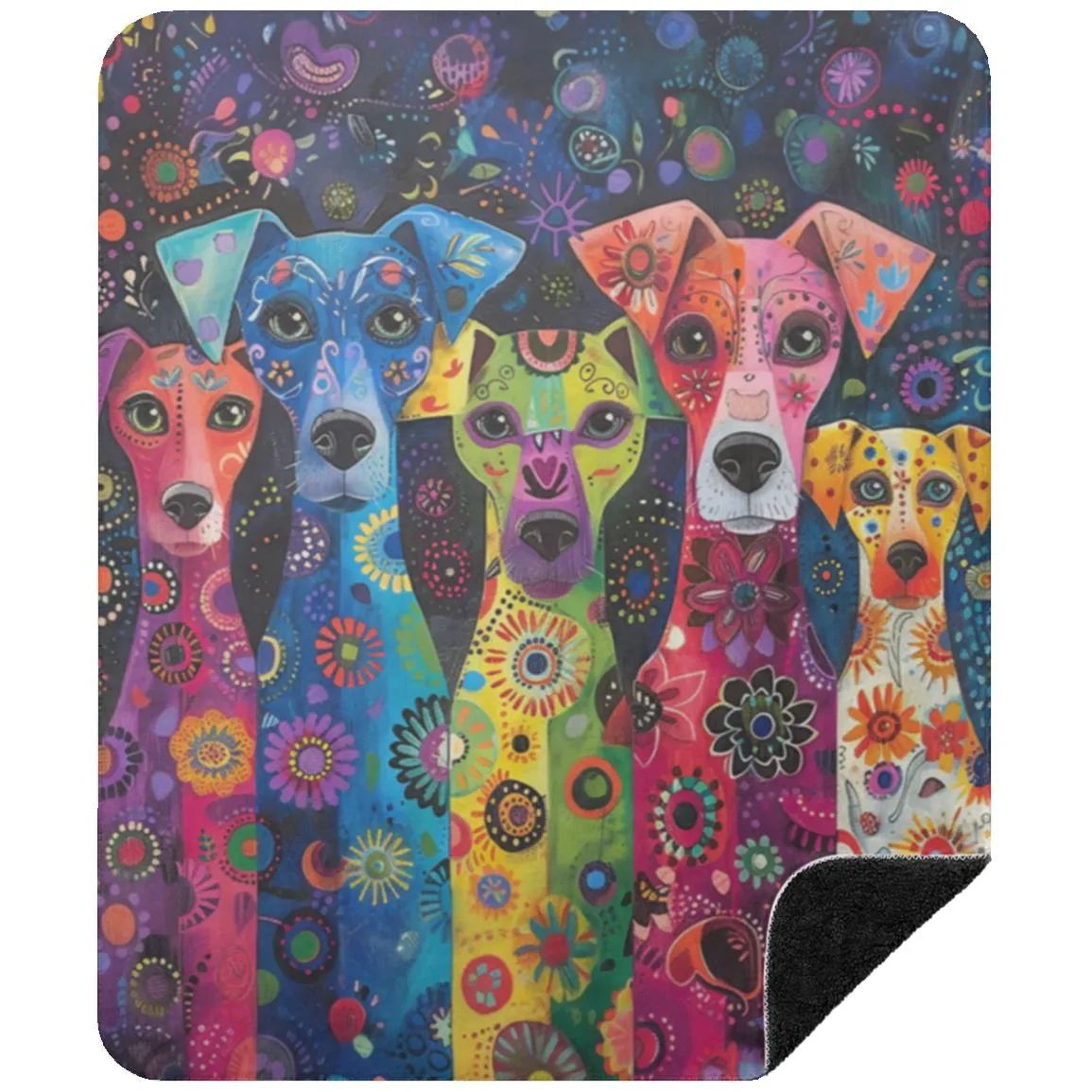 Exotic Whimsical Dog Art Sherpa Blanket