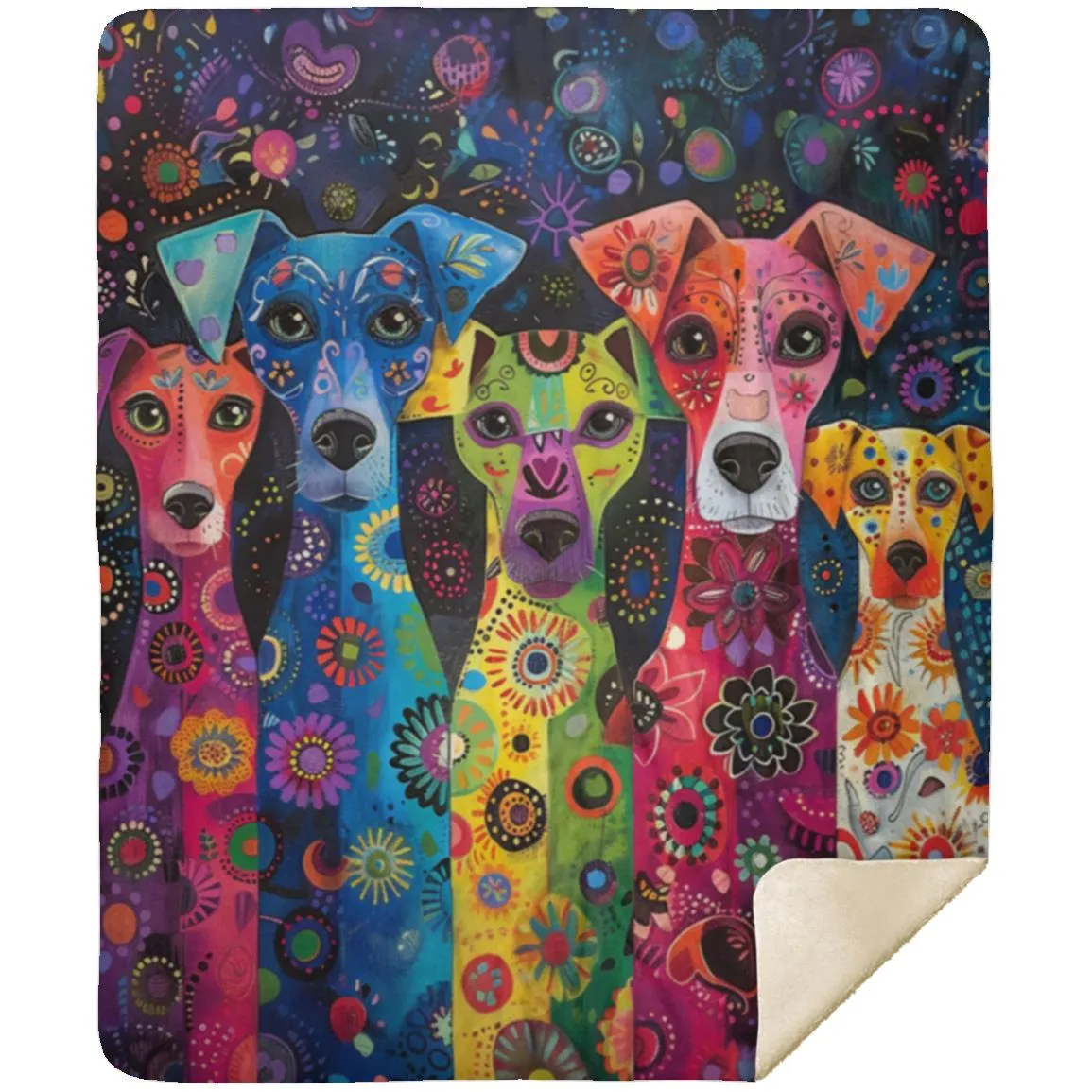 Exotic Whimsical Dog Art Sherpa Blanket