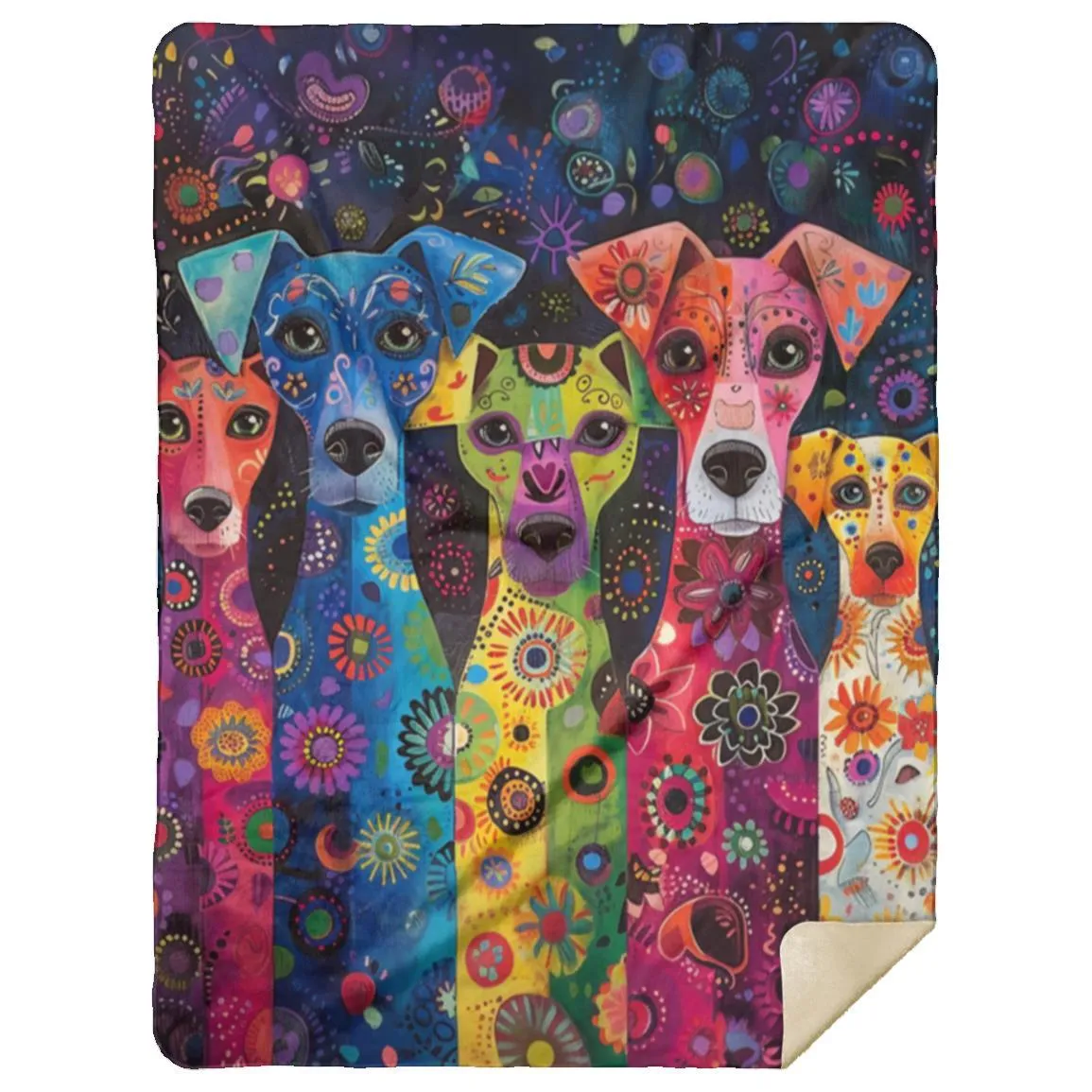 Exotic Whimsical Dog Art Sherpa Blanket