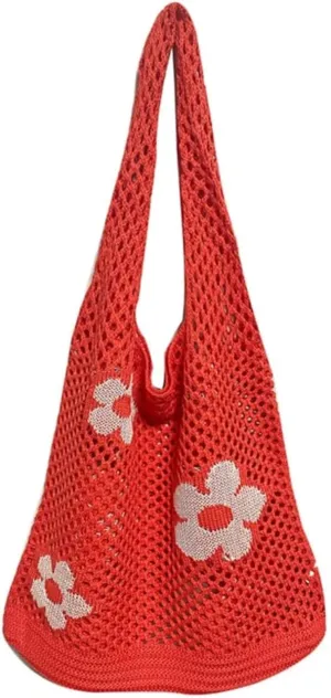 Fairycore Tote Bag Crochet Hobo Bag Y2K Aesthetic Flower Shoulder Bag Fairy Grunge Hollow Out Alt Purse Accessories