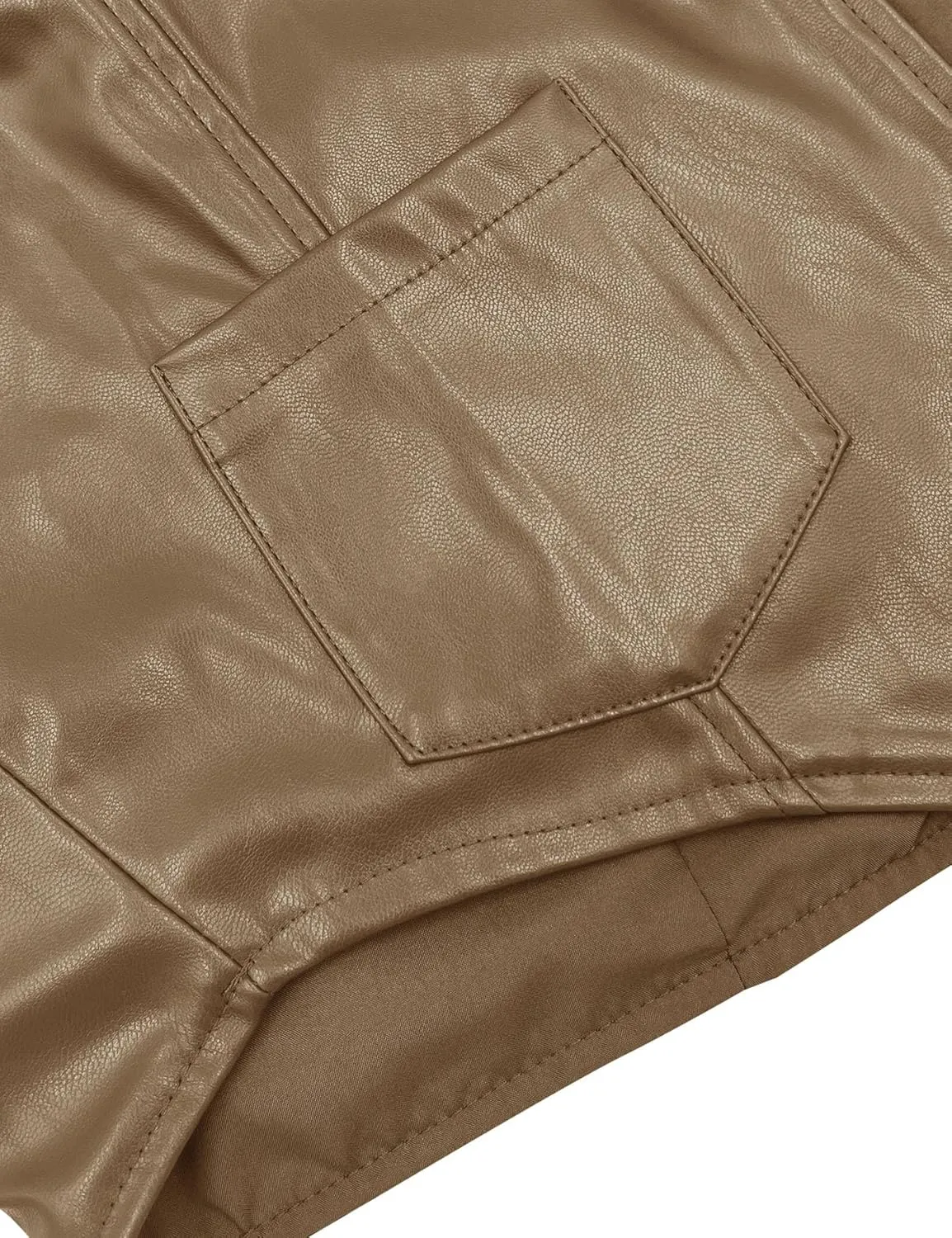 Fallorchid Women's Button Up Sleeveless Vest Crop Tops Sexy V Neck Faux Leather Jacket Waistcoat