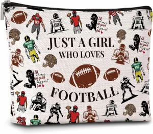 Football Gifts Makeup Bag For Woman, Just A Woman Who Loves Football Cosmetic Bag, Sport Lover Gift Bag, Football Mom Makeup Zipper Bag, Birthday Gifts For Family Friends Sister BFF, A42