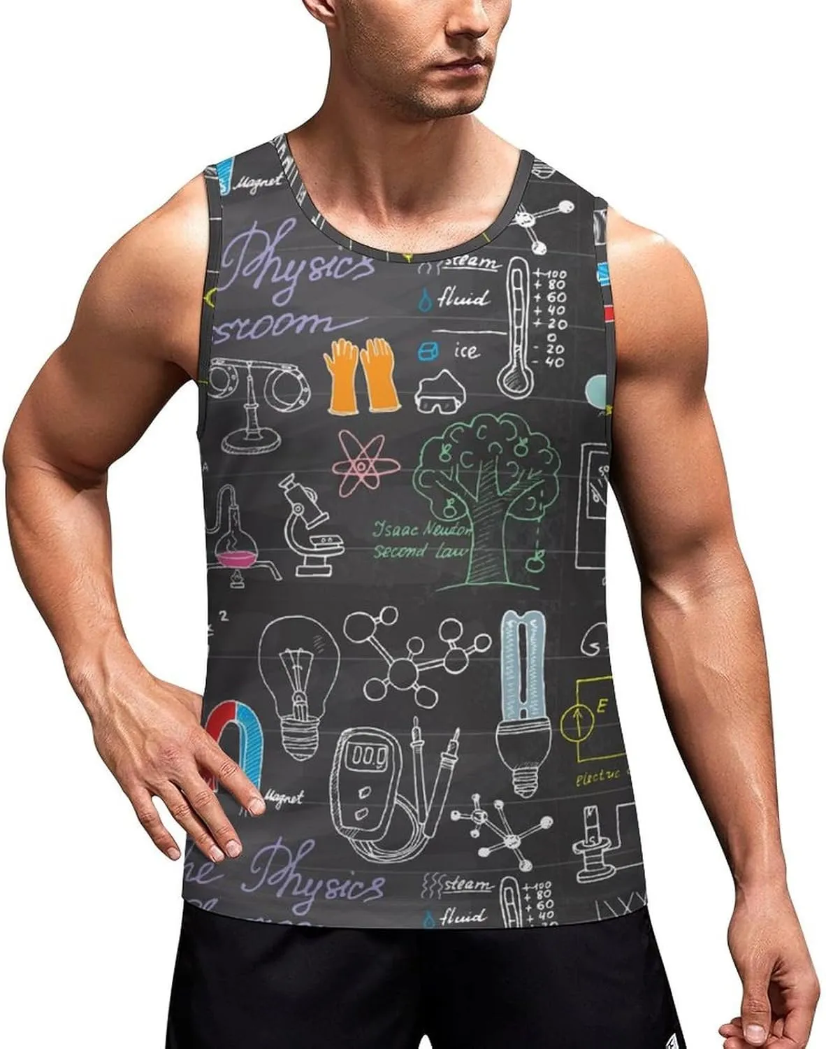 Funny Physics Science Men's Tank Tops Summer Sleeveless T-Shirts Gym Workout Tee Casual Beach Tee