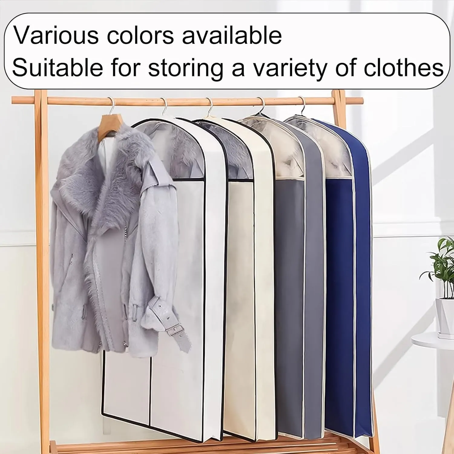 Garment Rack Cover with Transparent Window, Widened Clothes Bagfor Storage Down Jackets, Thick Clothes, fur Clothing on Closet(Beige,60x10x110cm/24x4x43in)