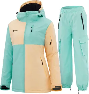 GEMYSE Women's Ski Snow Jackets and Pants Set Windproof Waterproof Snowsuit Warm Winter Snowboarding Insulated Coat