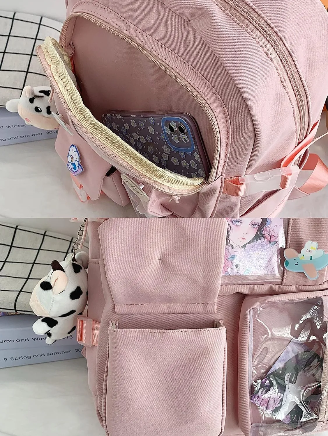 GGOOB Kawaii Backpack with Pins Kawaii School Backpack Cute Aesthetic Backpack Cute Kawaii Backpack for School (Black, With Accessories)