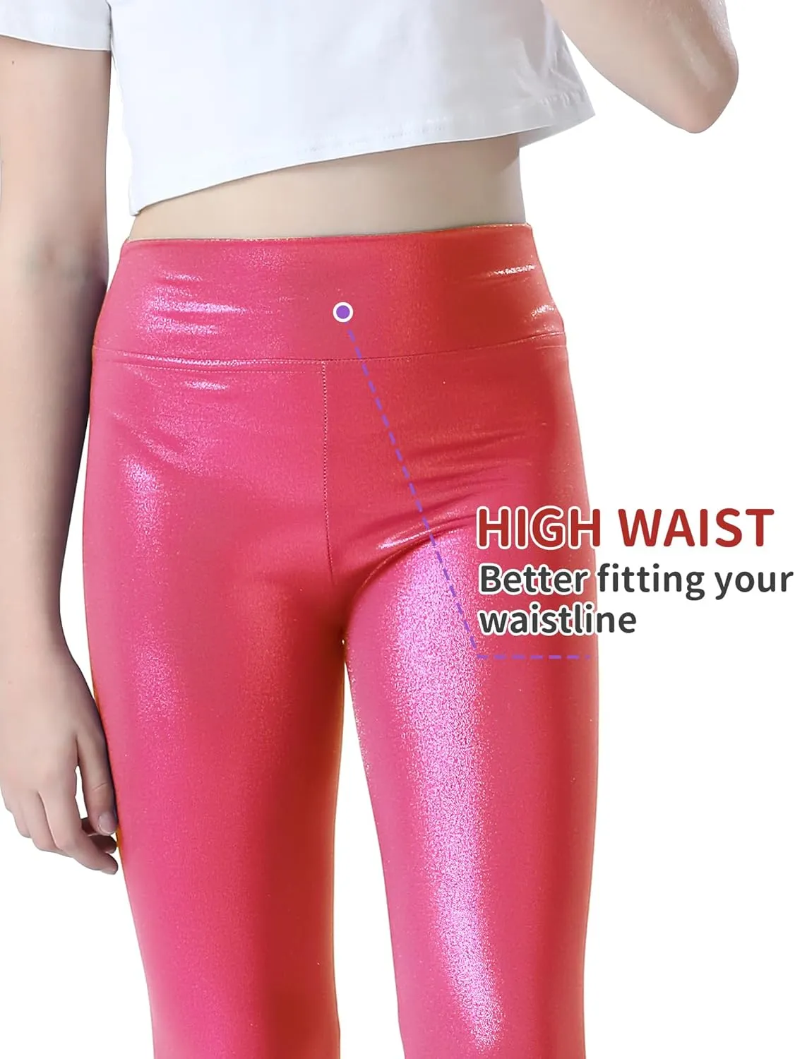 Girls Metallic Leggings Shiny Mystique Stretch Dance Pants Running Active Tights for Kids Youth Teen