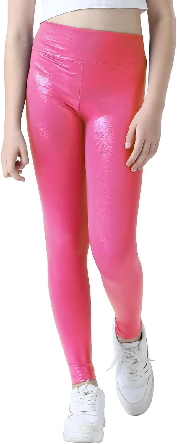 Girls Metallic Leggings Shiny Mystique Stretch Dance Pants Running Active Tights for Kids Youth Teen
