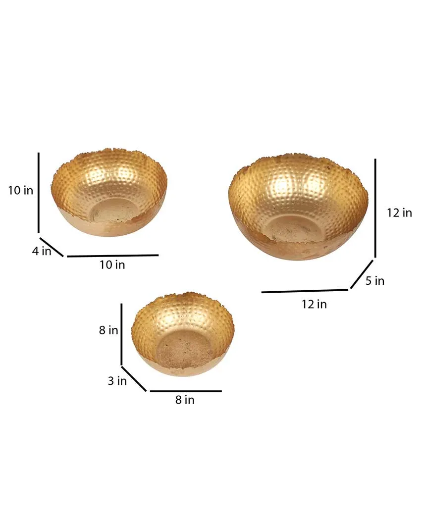Gold Hammer Cut Iron Urli Bowls| Gold | Set Of 3