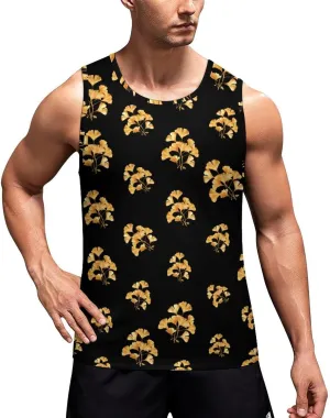 Golden Ginkgo Leaves Men's Tank Tops Summer Sleeveless T-Shirts Gym Workout Tee Casual Beach Tee