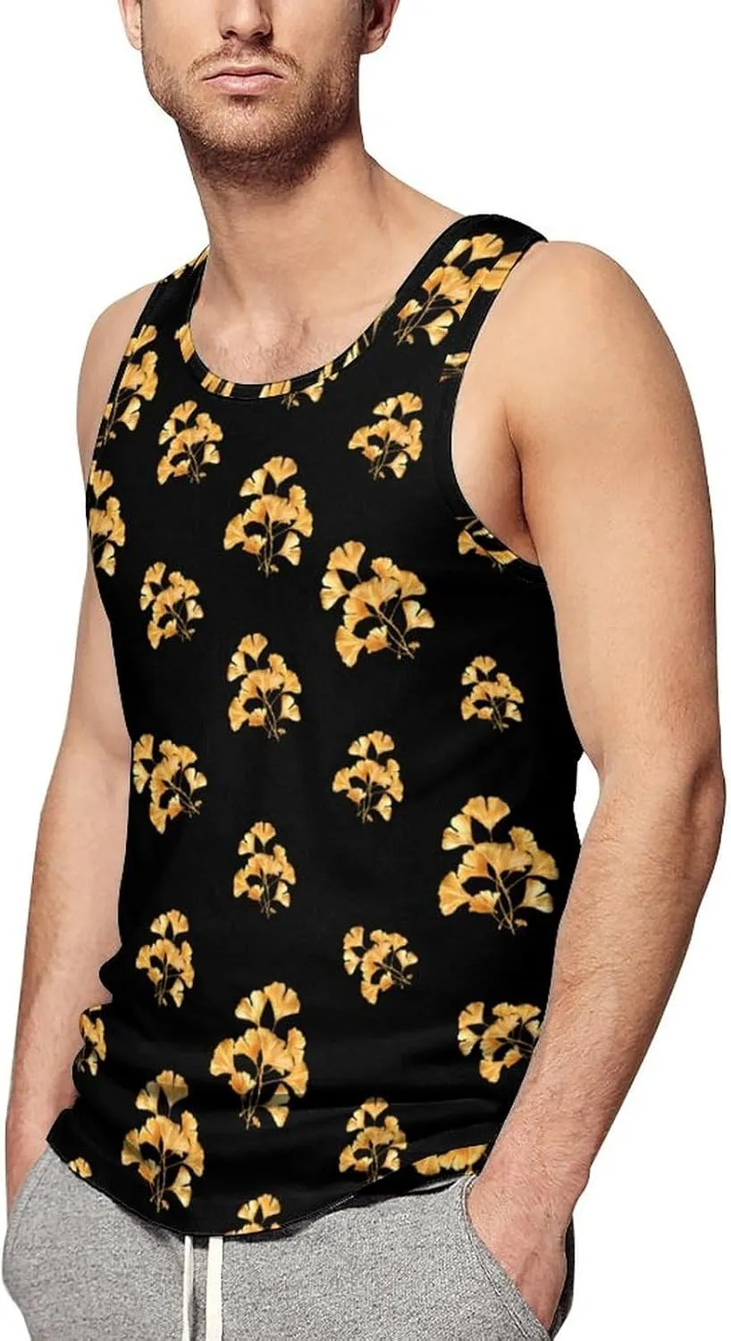 Golden Ginkgo Leaves Men's Tank Tops Summer Sleeveless T-Shirts Gym Workout Tee Casual Beach Tee