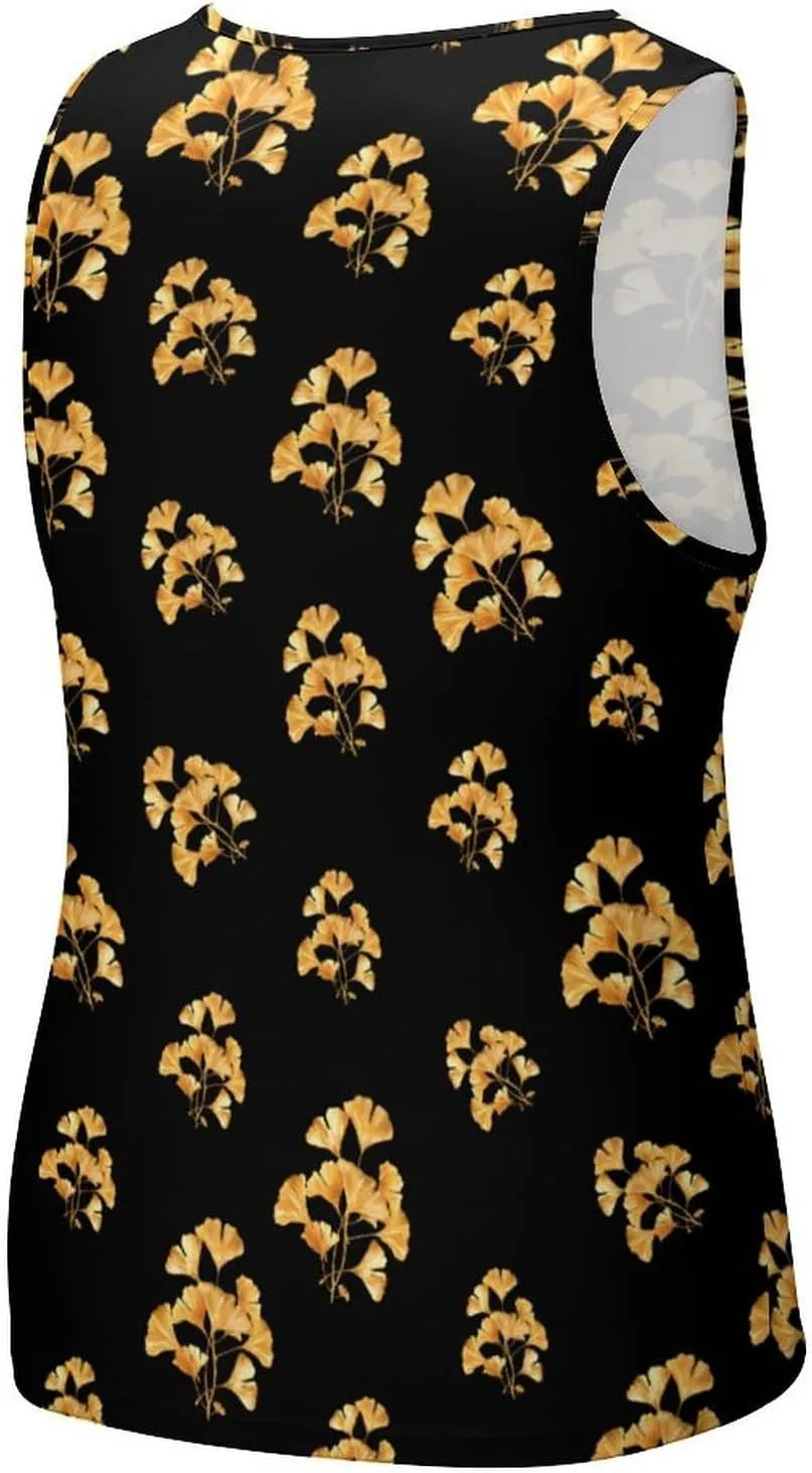 Golden Ginkgo Leaves Men's Tank Tops Summer Sleeveless T-Shirts Gym Workout Tee Casual Beach Tee