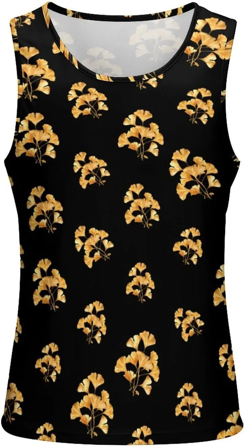 Golden Ginkgo Leaves Men's Tank Tops Summer Sleeveless T-Shirts Gym Workout Tee Casual Beach Tee