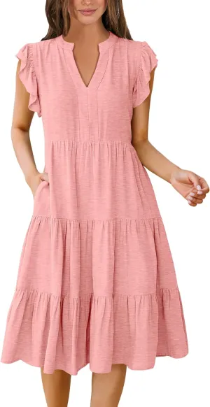 GOLDSTITCH Women's Summer Casual T Shirts Maxi Dress Flowy V Neck Tiered Beach Vacation Sundress 2025 Outfits