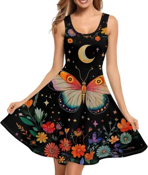 Gomyblomy Women Sundress Plus Size XS-4XL Summer Casual Travel Wear Sundress Knee Length with Pockets