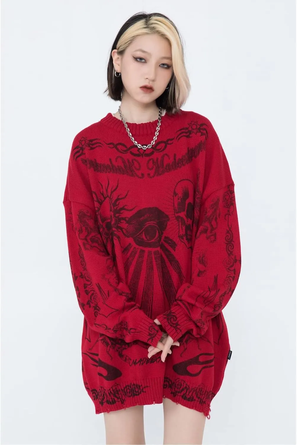 Gothic Dark Harajuku Sweater - Sportswear Casual Trend Head Print Thermal Street Hip Hop