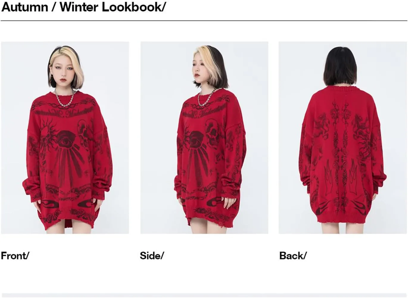 Gothic Dark Harajuku Sweater - Sportswear Casual Trend Head Print Thermal Street Hip Hop