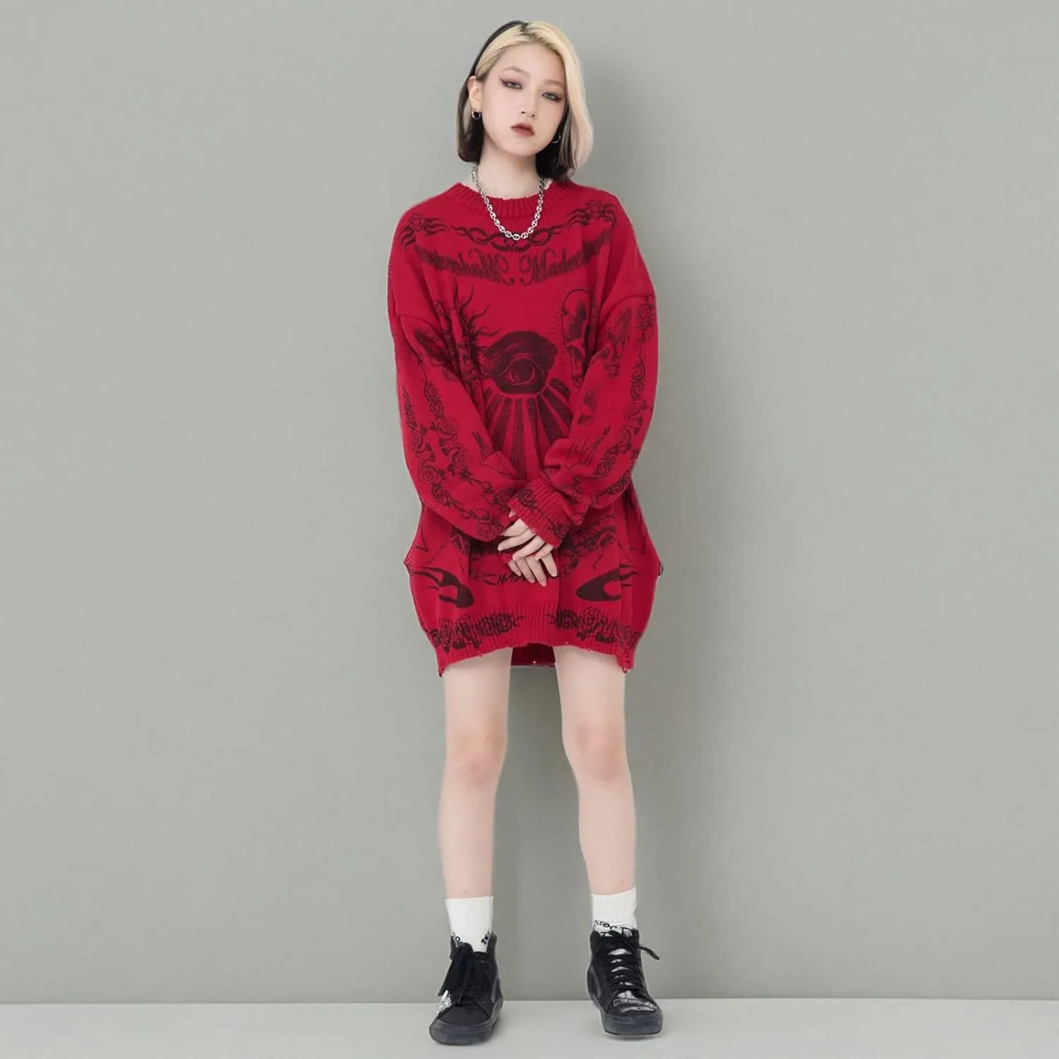 Gothic Dark Harajuku Sweater - Sportswear Casual Trend Head Print Thermal Street Hip Hop