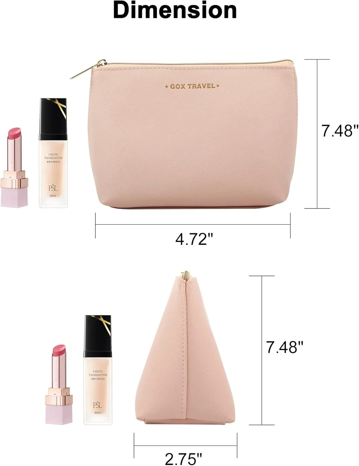 GOX Makeup Bag Cosmetic Travel Bag Portable Water-Resistant Zipper Pouch Accessories Organizer Toiletry Bag for Women Girls, Pink