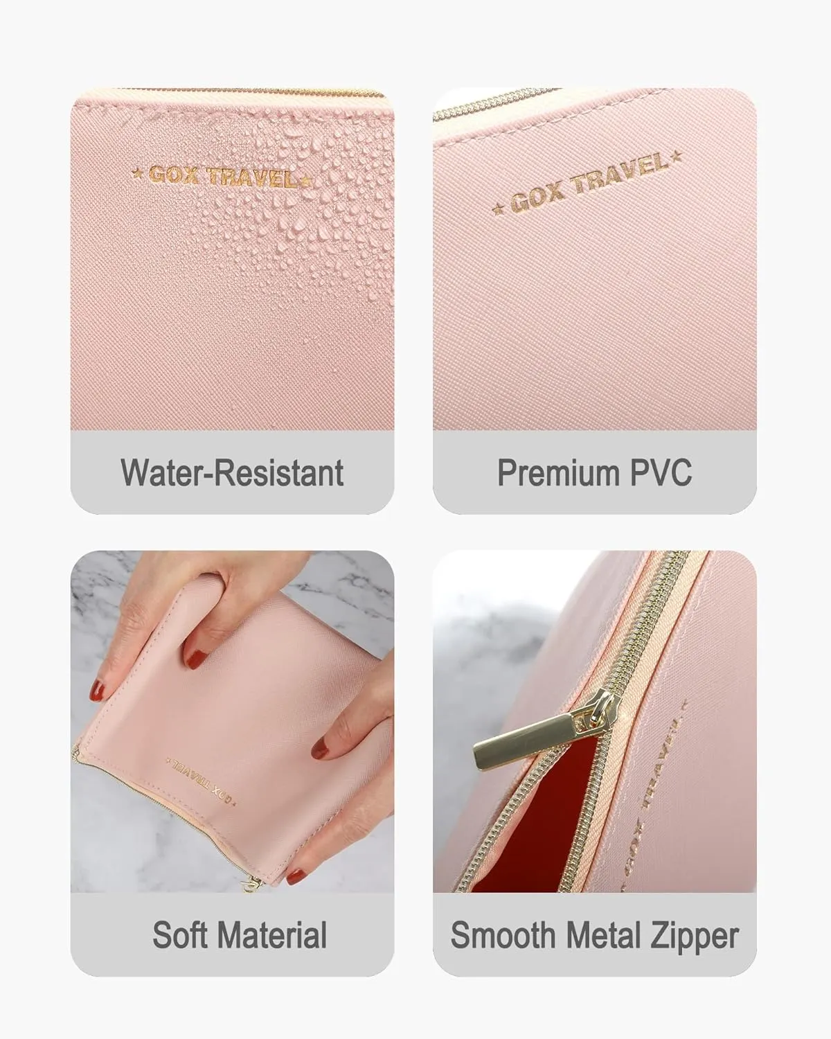 GOX Makeup Bag Cosmetic Travel Bag Portable Water-Resistant Zipper Pouch Accessories Organizer Toiletry Bag for Women Girls, Pink