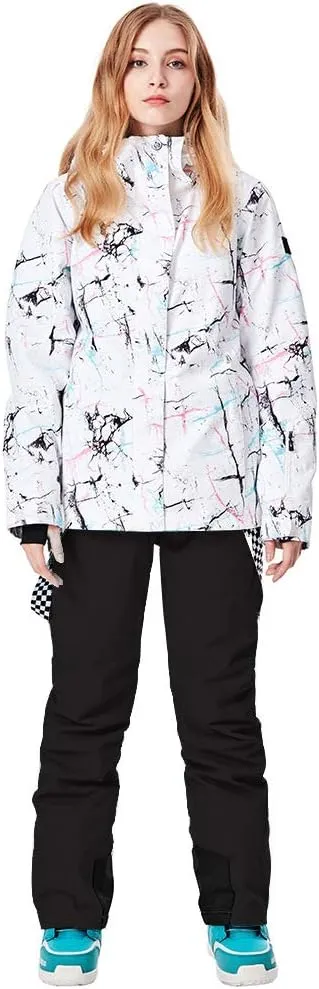 GS SNOWING Women's Ski Jackets and Pants Set Windproof Waterproof Insulated Snowsuit Winter Warm Snowboarding Snow Coat