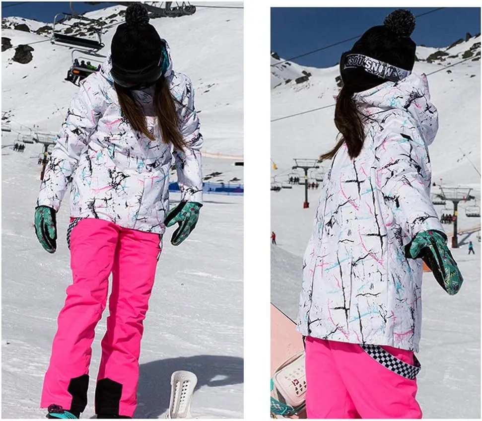 GS SNOWING Women's Ski Jackets and Pants Set Windproof Waterproof Insulated Snowsuit Winter Warm Snowboarding Snow Coat