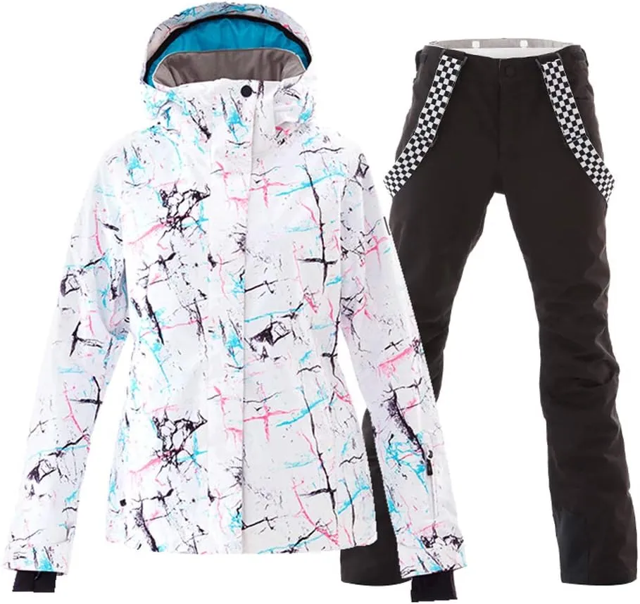 GS SNOWING Women's Ski Jackets and Pants Set Windproof Waterproof Insulated Snowsuit Winter Warm Snowboarding Snow Coat