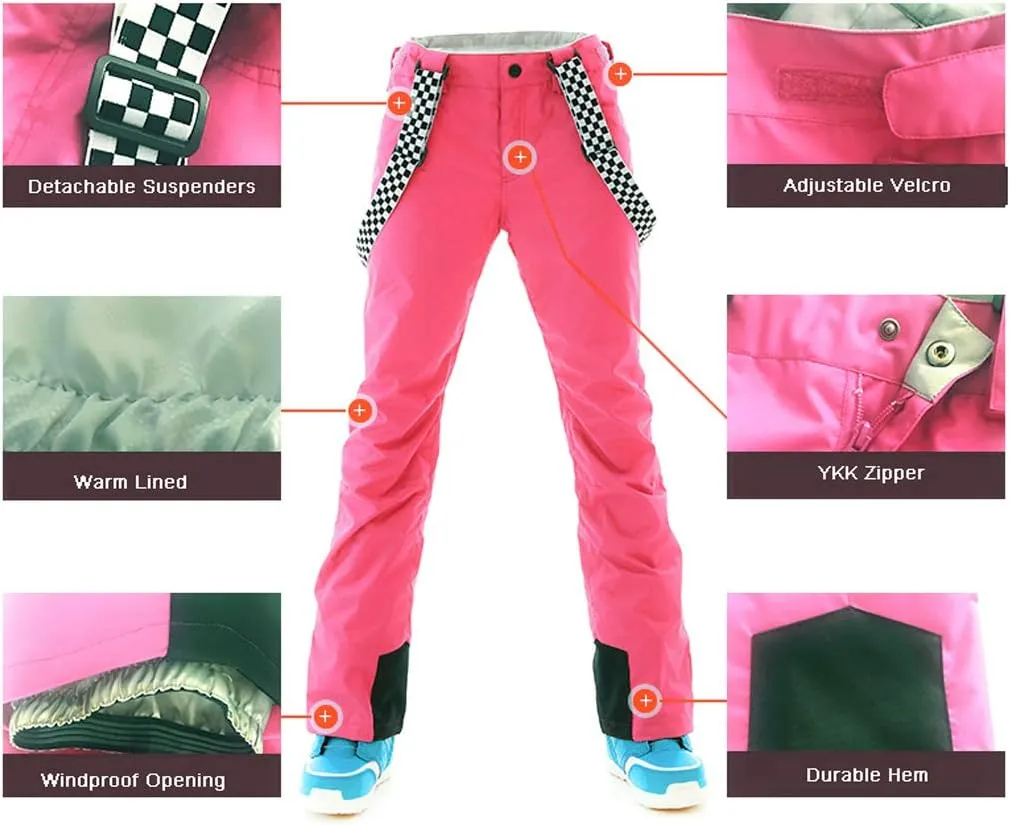 GS SNOWING Women's Ski Jackets and Pants Set Windproof Waterproof Insulated Snowsuit Winter Warm Snowboarding Snow Coat