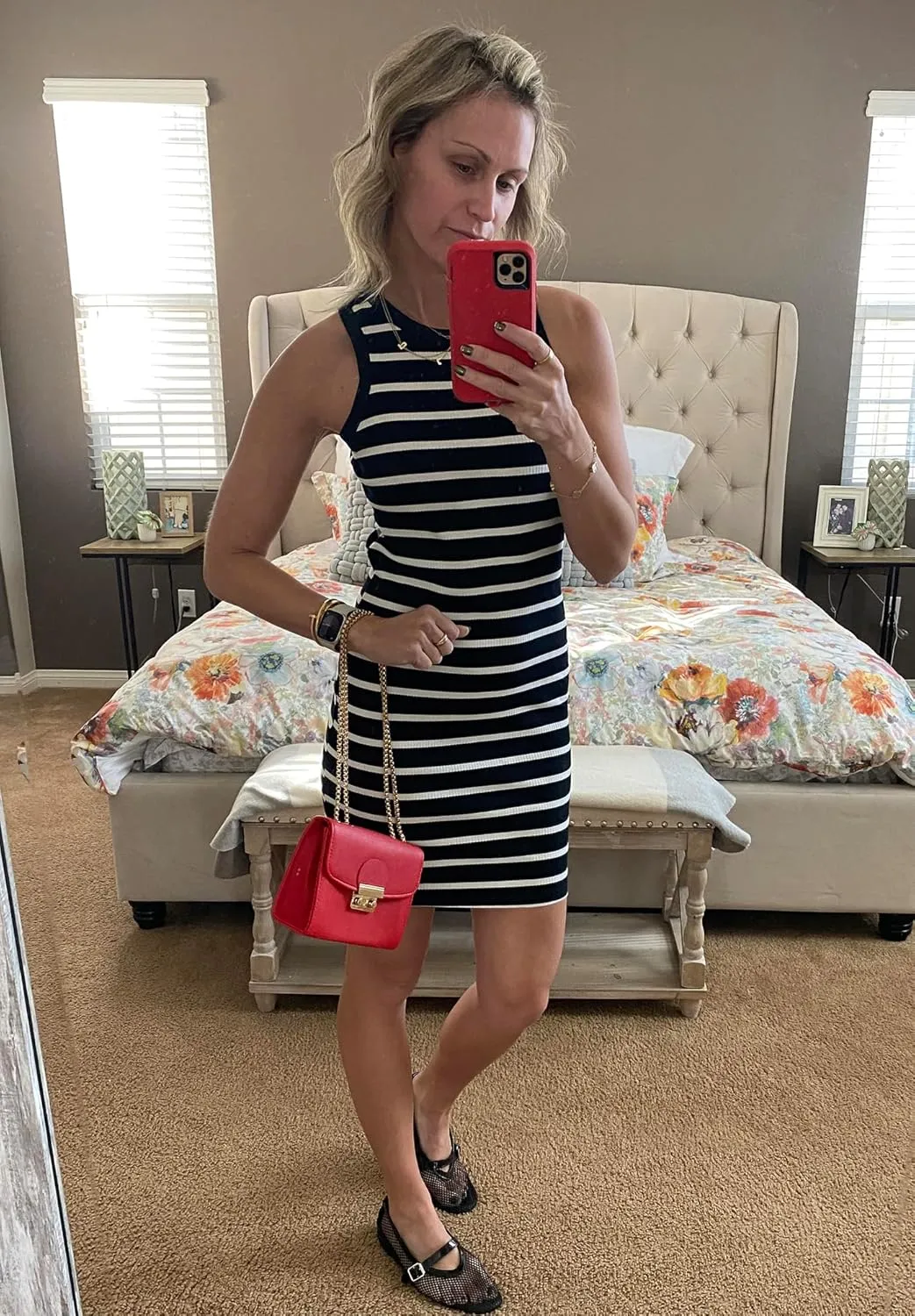 Halife Striped Dress for Women Short Ribbed Knit Crewneck Bodycon Casual Mini Summer Dresses
