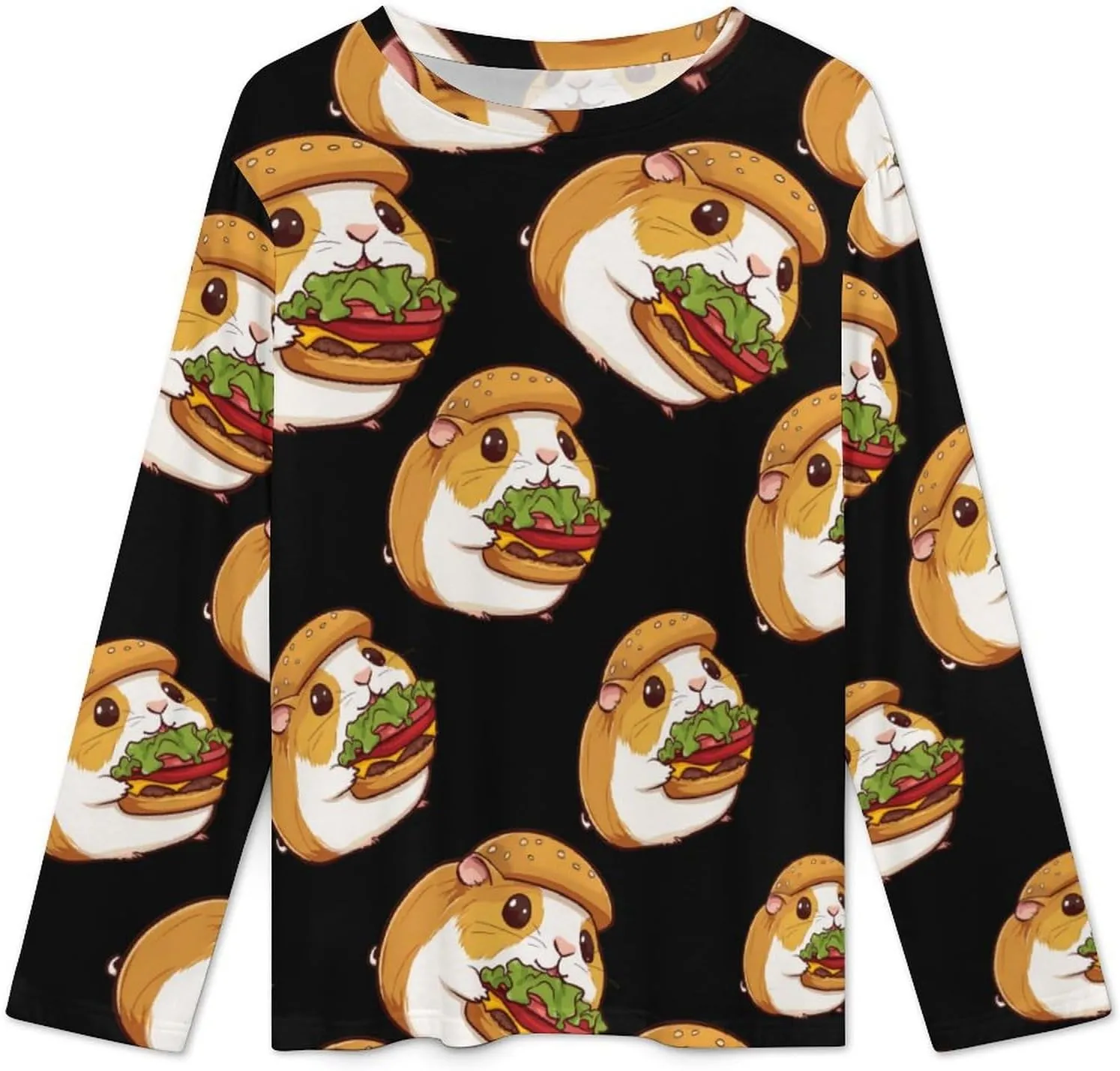 Hamburger Guinea Pigs Hamster Women's Pajama Set Long Sleeve T-shirts Top & Pant Comfort Sleepwear Loungewear