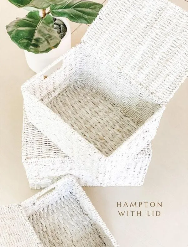 HAMPTON White Sand Seagrass Baskets with Lids