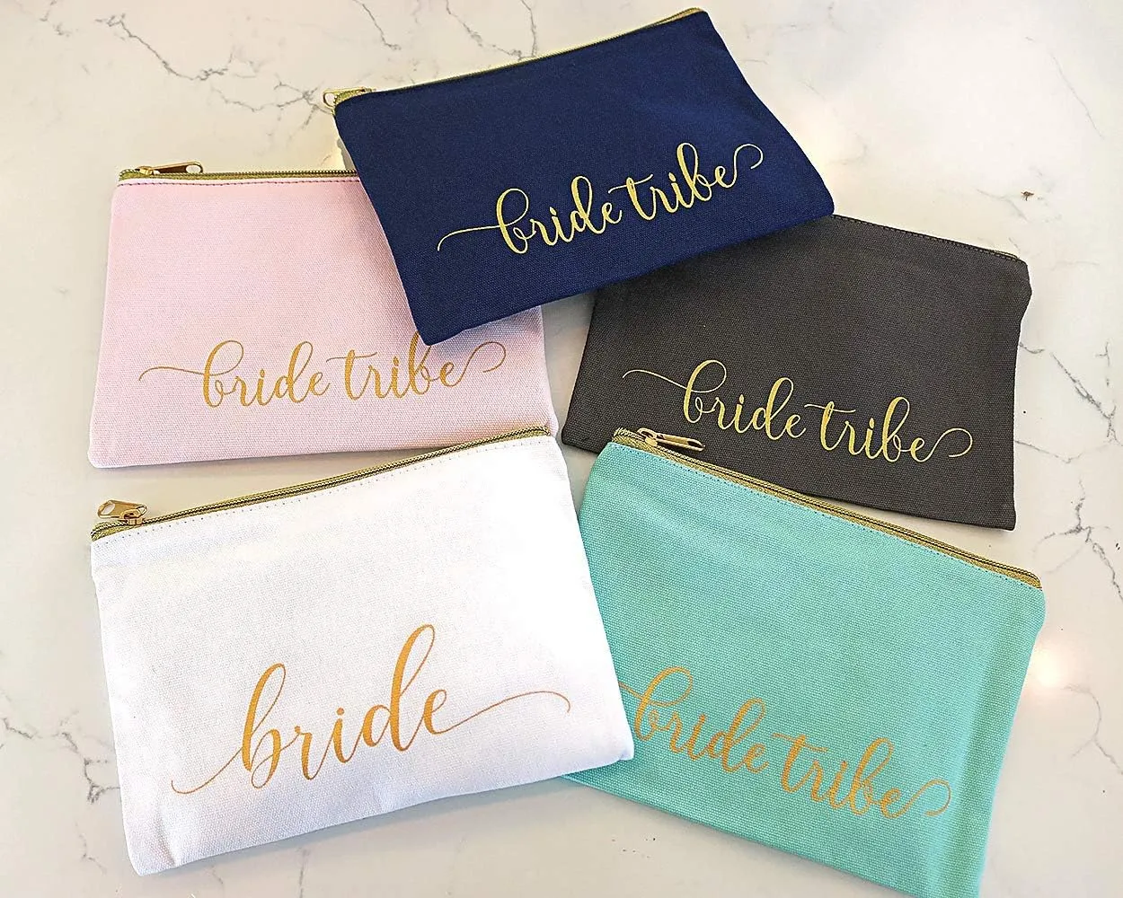 Heather & Willow 8 Piece Set | Bride Tribe Bridesmaid Gifts Bags, Canvas Makeup Bags Cosmetic Clutch & Purse | Bachelorette Party Favors | Bridesmaid Proposal Box for Wedding Bridal Shower - Blush