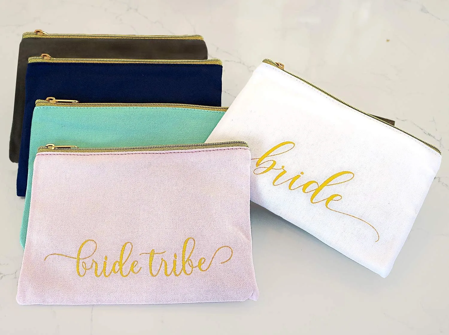 Heather & Willow 8 Piece Set | Bride Tribe Bridesmaid Gifts Bags, Canvas Makeup Bags Cosmetic Clutch & Purse | Bachelorette Party Favors | Bridesmaid Proposal Box for Wedding Bridal Shower - Blush