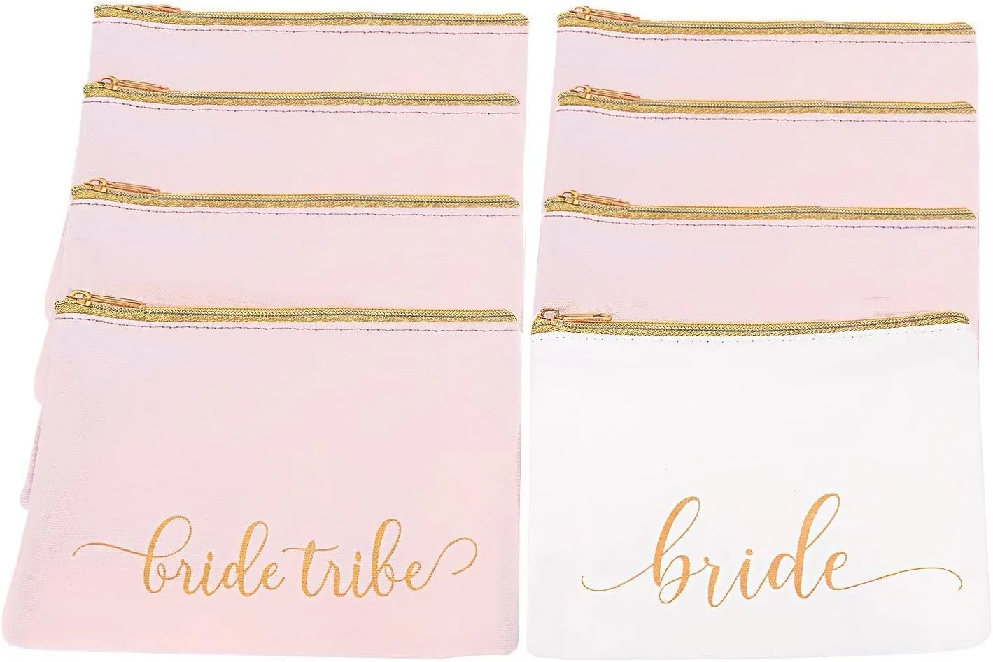 Heather & Willow 8 Piece Set | Bride Tribe Bridesmaid Gifts Bags, Canvas Makeup Bags Cosmetic Clutch & Purse | Bachelorette Party Favors | Bridesmaid Proposal Box for Wedding Bridal Shower - Blush