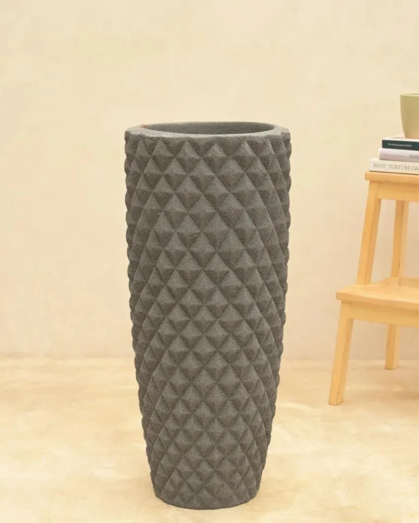 High Grey Diamond Plastic Planter | Plant Not Included