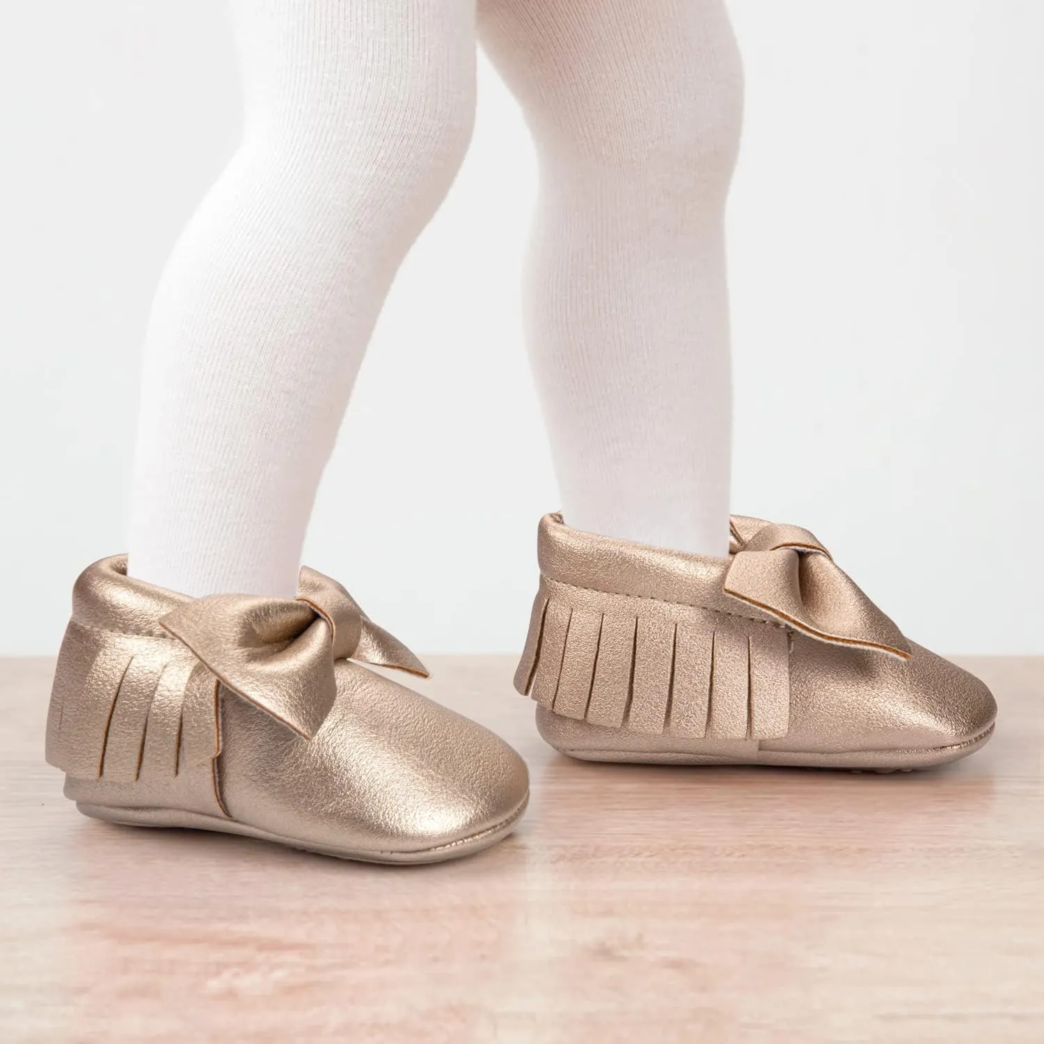 HONGTEYA Baby Moccasins with Rubber Sole&Soft Sole - Flower Print PU Leather Tassel Bow Girls Ballet Dress Shoes for Toddler