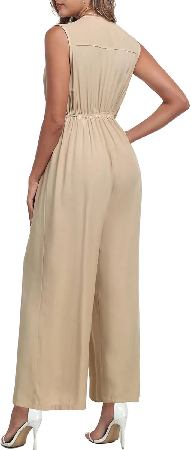 HOTIAN Women's Sleeveless Jumpsuit Dressy 2025 Casual Summer Dressy Wide Leg Pants Romper One Piece Outfits